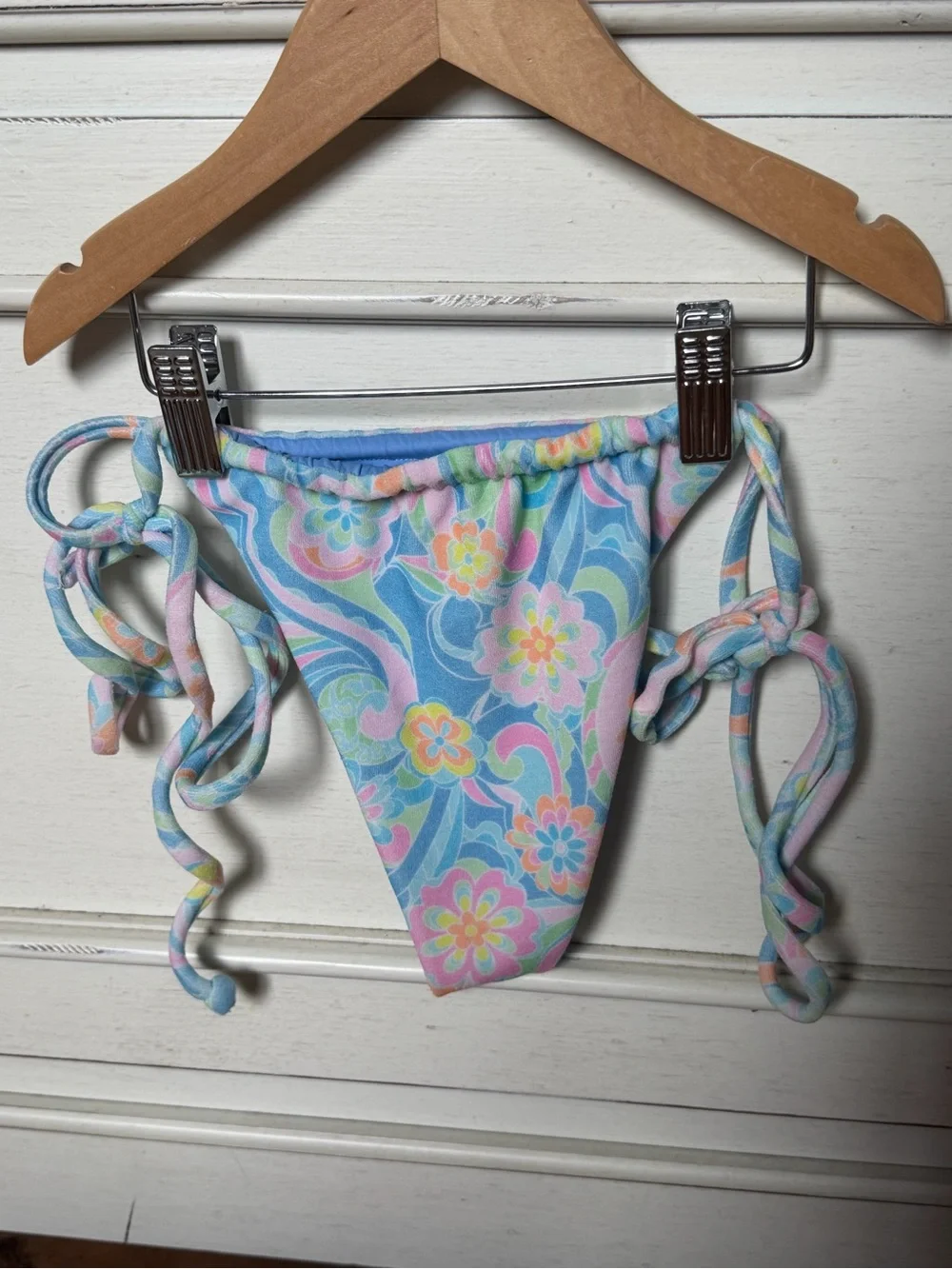 Frankie's Bikinis Pastel Floral Blue Tie-Side Bikini Bottom